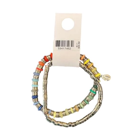 NWT LOFT Rainbow & Gold Pride Beaded Bracelet - Set of 2 Bracelets - Picture 3 of 10